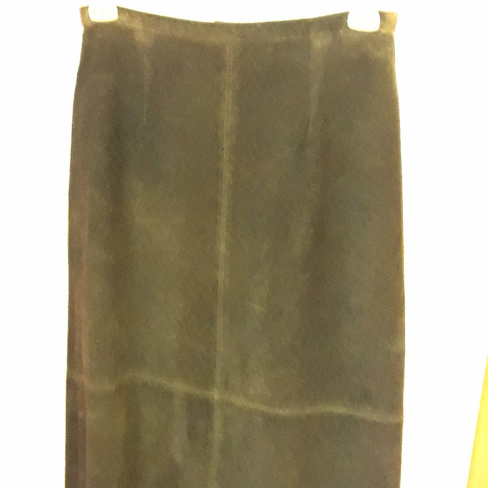 Brandon Thomas Loden Green Leather Suede Maxi Skir